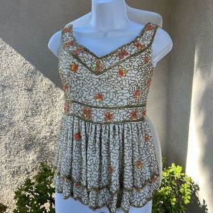 Glam evening wear floral beaded top lined XS by Virgo Lounge NWT